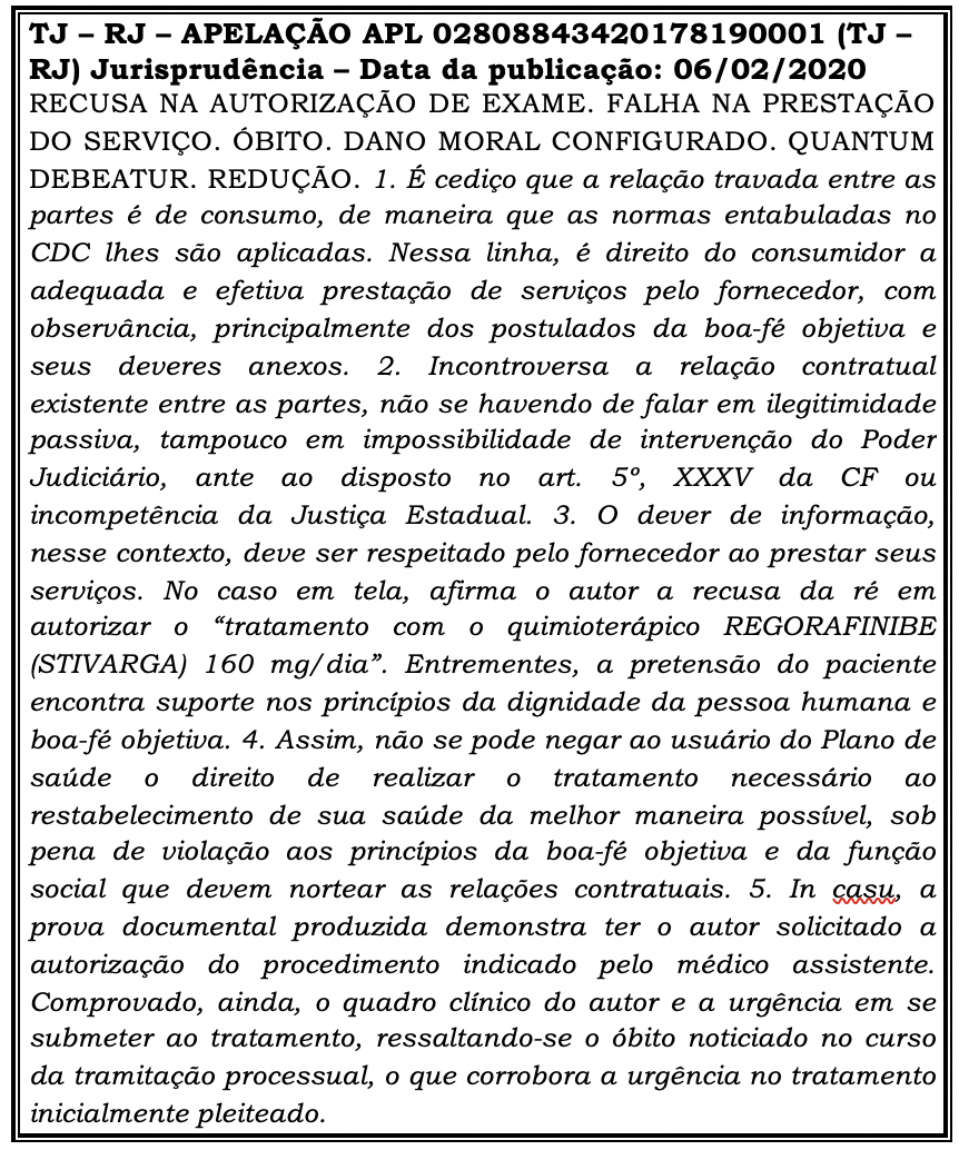 Recusa de cobertura de exame médico pelo plano de saúde